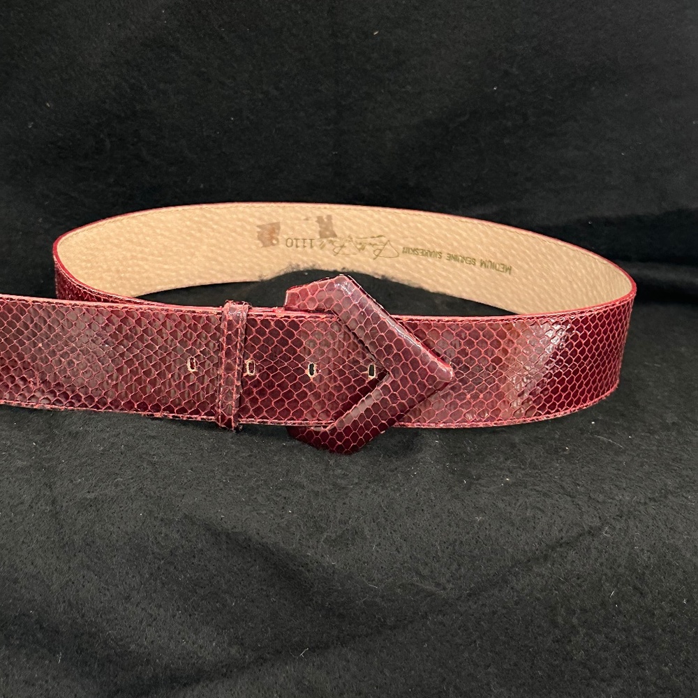 Vintage Burgandy, wide genuine snakeskin belt. Size M